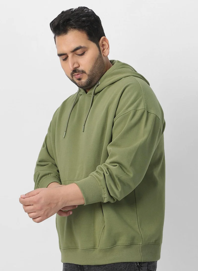 Urbano Fashion  Urbano Plus Men's Potent Olive Cotton Solid Oversized Hooded Neck Sweatshirt for Men | Best Price UAE